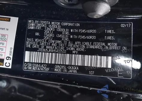 2017 Toyota 4Runner Limited из США, поврежденный, VIN JTEBU5JRXH5432533